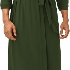 Men's Lightweight Kimono Spa Robe Knit Bathrobe Soft Sleepwear 3/4 Sleeve Loungewear with Pockets