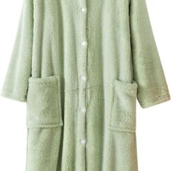Women's Plush Robe: Soft, Comfortable Long Button-Front Robe, Thickened Warm Winter Robe & Loungewear with Pockets
