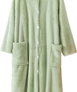 Women's Plush Robe: Soft, Comfortable Long Button-Front Robe, Thickened Warm Winter Robe & Loungewear with Pockets