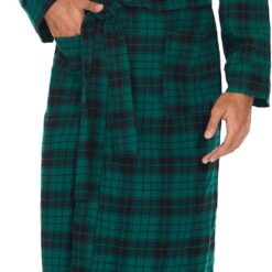 Men's Flannel Robe Knee Length Plaid Bathrobe