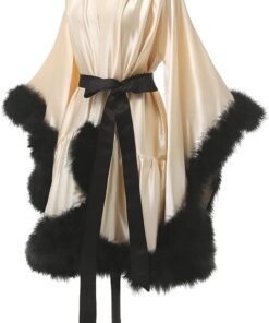 Alternative view of Women's Feather-Trimmed Robe: Silky Satin Bridal Robe, Short Robe/Nightgown & Maternity Photoshoot Robe