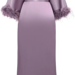 Alternative view of Long Silky Satin Kimono-Style Robe (Ostrich Feather Trim; Suitable for Weddings/Bridesmaids)