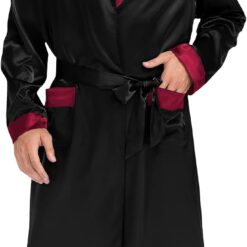 Alternative view of Men's Satin Robe with Shorts Set Silky Kimono Bathrobe Lightweight Soft Sleepwear