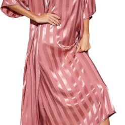 Women's 2-Piece Robe and Nightgown Set (Striped Satin Long Nightgown and Robe; Soft, Silky Summer Loungewear/Lingerie)