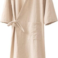 Men's Cotton Linen Bathrobe Couples Japanese-Style Absorbent Quick-Drying Kimono Yukata Sauna Robe