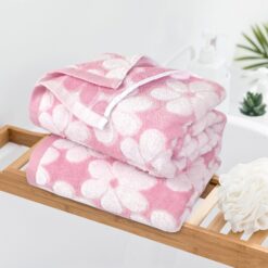 Alternative view of Pink Bath Towels Set of 2, Super Absorbent & Decorative 27.5x55 Inches, Cute Floral Jacquard Shower Towel for Bathroom Decor, Cotton
