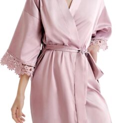 Women's Short Satin & Lace Kimono-Style Robe (Printed; Suitable for Bridesmaids/Wedding Parties)