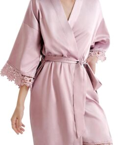 Women's Short Satin & Lace Kimono-Style Robe (Printed; Suitable for Bridesmaids/Wedding Parties)