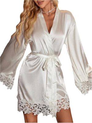 Women's Floral Lace Satin Robe
