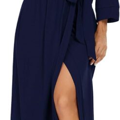 Women's Long Kimono-Style Knit Robe: Lightweight, Soft V-Neck Loungewear/Sleepwear