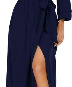 Women's Long Kimono-Style Knit Robe: Lightweight, Soft V-Neck Loungewear/Sleepwear