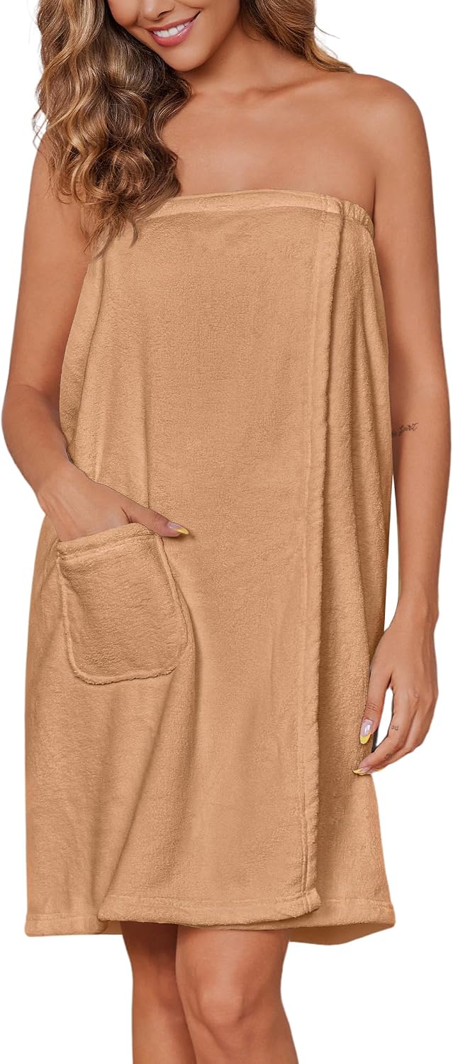 Women's Towel Wrap Soft Lightweight Shower Wrap Absorbent Spa Body Wrap Bath Robe with Velcro S-L