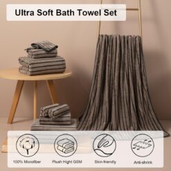Alternative view of Striped Large Bath Towel: Oversized towel fabric with a soft, breathable feel and exceptional absorbency; ideal for showers, quick drying, beach chair covers, spas, gyms, and hotels.
