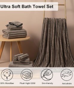Alternative view of Striped Large Bath Towel: Oversized towel fabric with a soft, breathable feel and exceptional absorbency; ideal for showers, quick drying, beach chair covers, spas, gyms, and hotels.