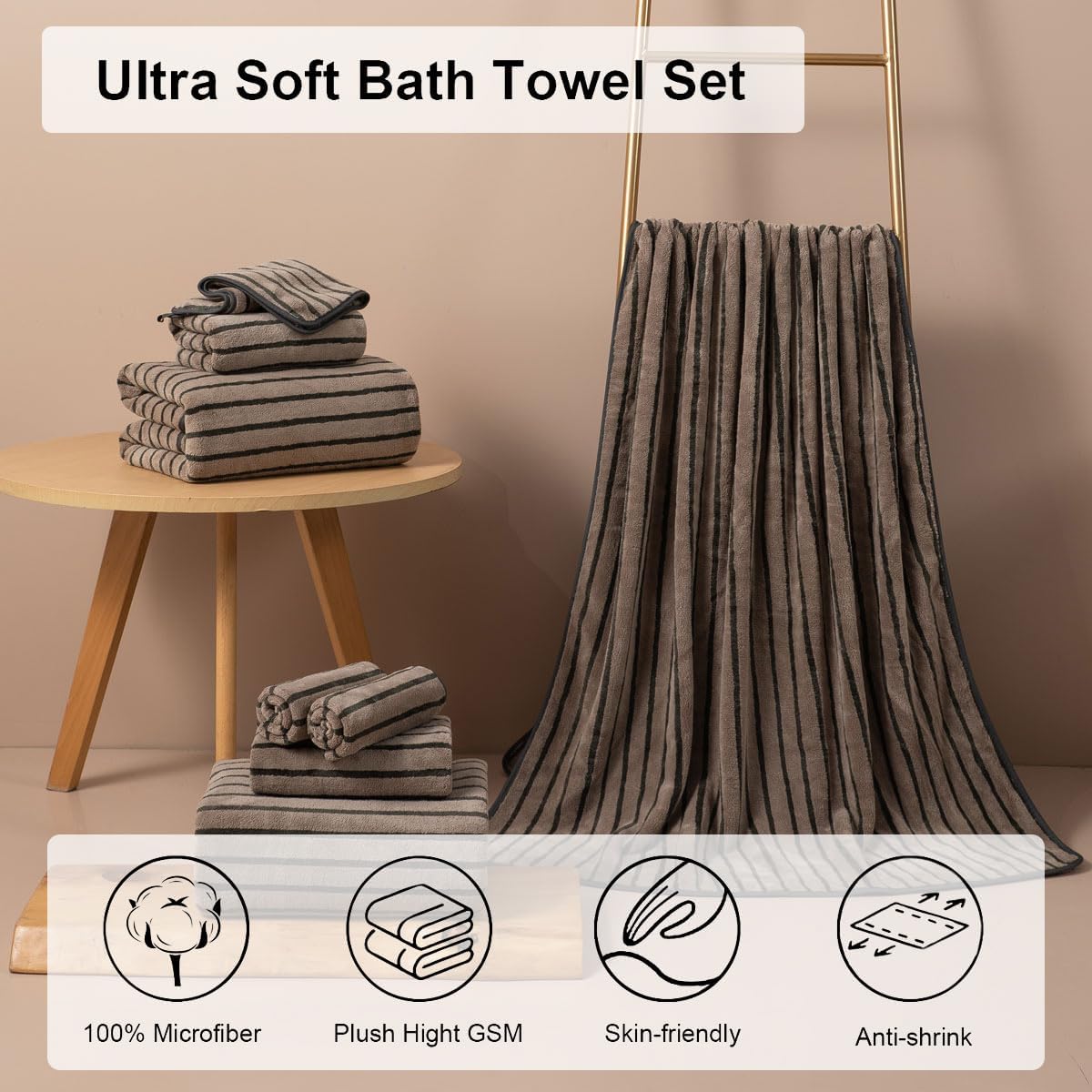 Striped Large Bath Towel: Oversized towel fabric with a soft, breathable feel and exceptional absorbency; ideal for showers, quick drying, beach chair covers, spas, gyms, and hotels. - Image 2