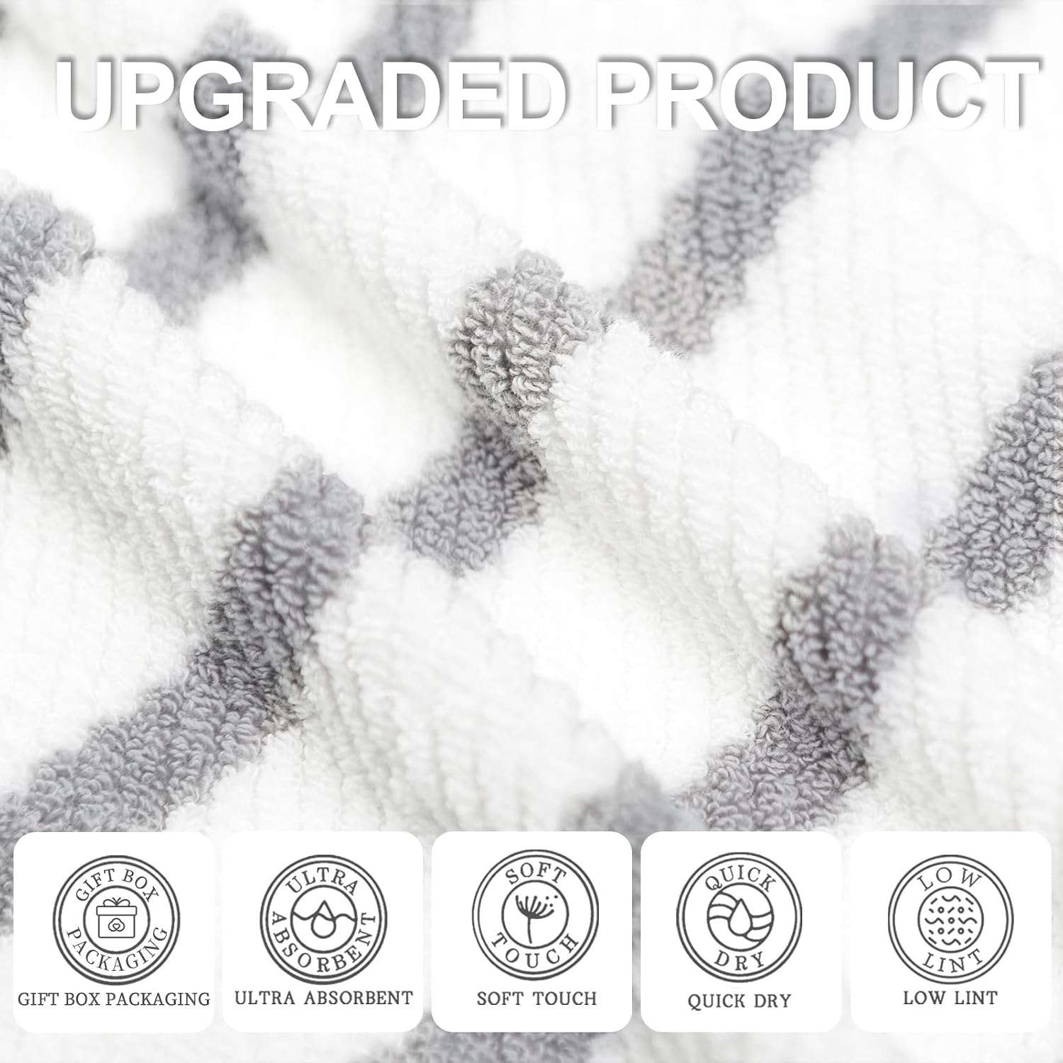 Grey & White Striped Bath Towel Set (4-Piece) | Large Size (30" x 56") | Pure Cotton | Hotel-Grade Quality | Lightweight | Thick & Plush | Soft | Highly Absorbent | Striped Bathroom Towels | Quick-Drying Shower Towels - Image 2