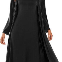 Women's Sexy 2-Piece Sleepwear Set: Long Lace-Trimmed Knit Nightgown and Lightweight Robe