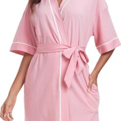 Women's Lightweight Summer Robe: Short Bamboo Fiber Kimono Robe & Soft Spa Robe
