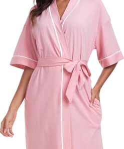 Women's Lightweight Summer Robe: Short Bamboo Fiber Kimono Robe & Soft Spa Robe
