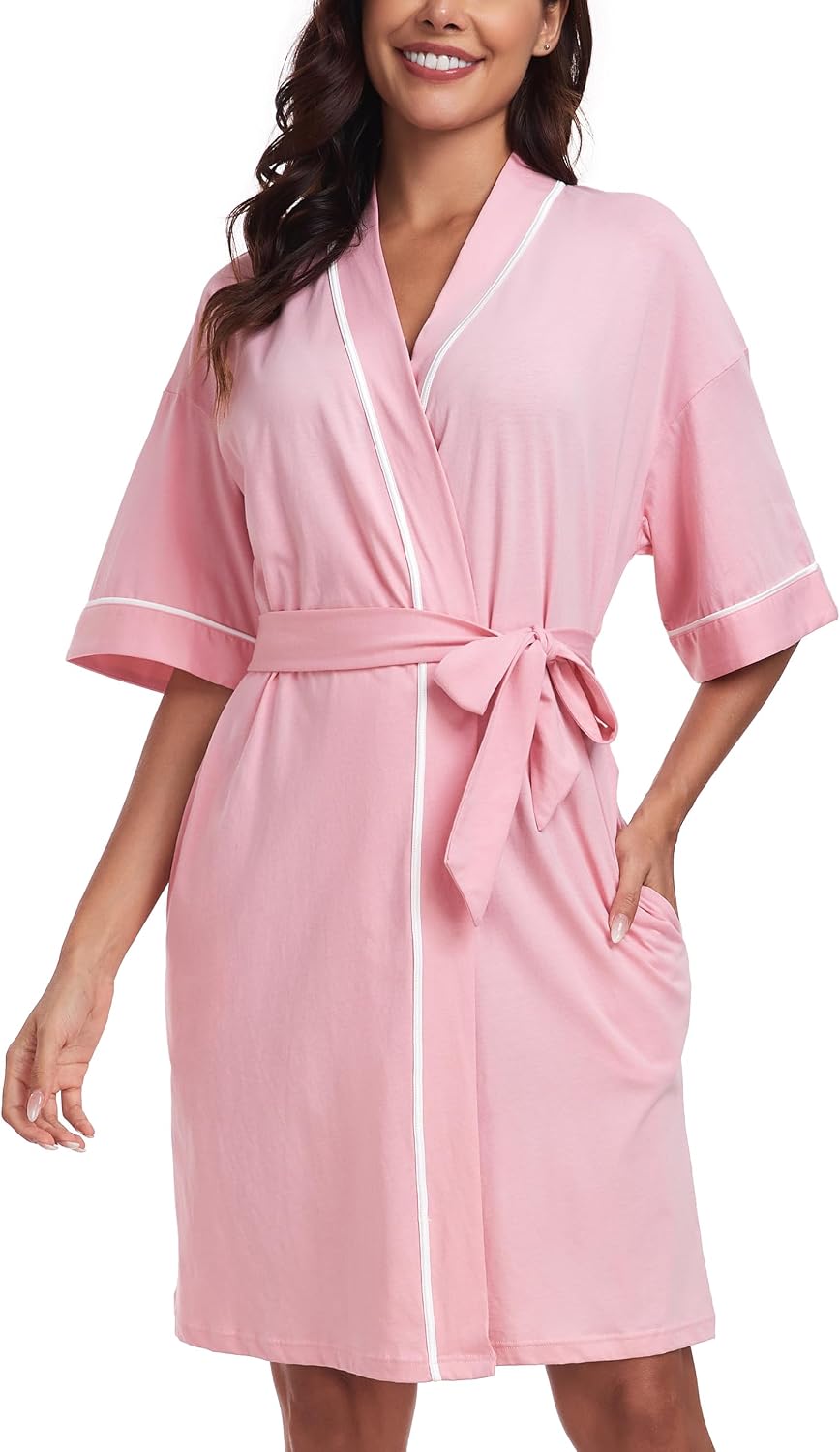 Women's Lightweight Summer Robe: Short Bamboo Fiber Kimono Robe & Soft Spa Robe