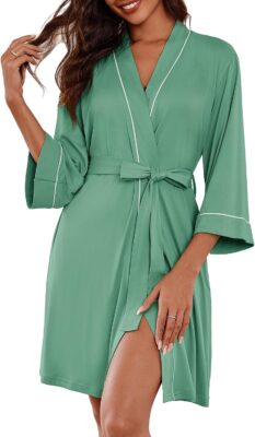 Women's Kimono-Style Robe: Knee-Length Knit Robe & Lightweight, Soft V-Neck Loungewear