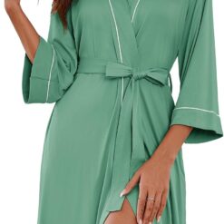 Women's Kimono-Style Robe: Knee-Length Knit Robe & Lightweight, Soft V-Neck Loungewear