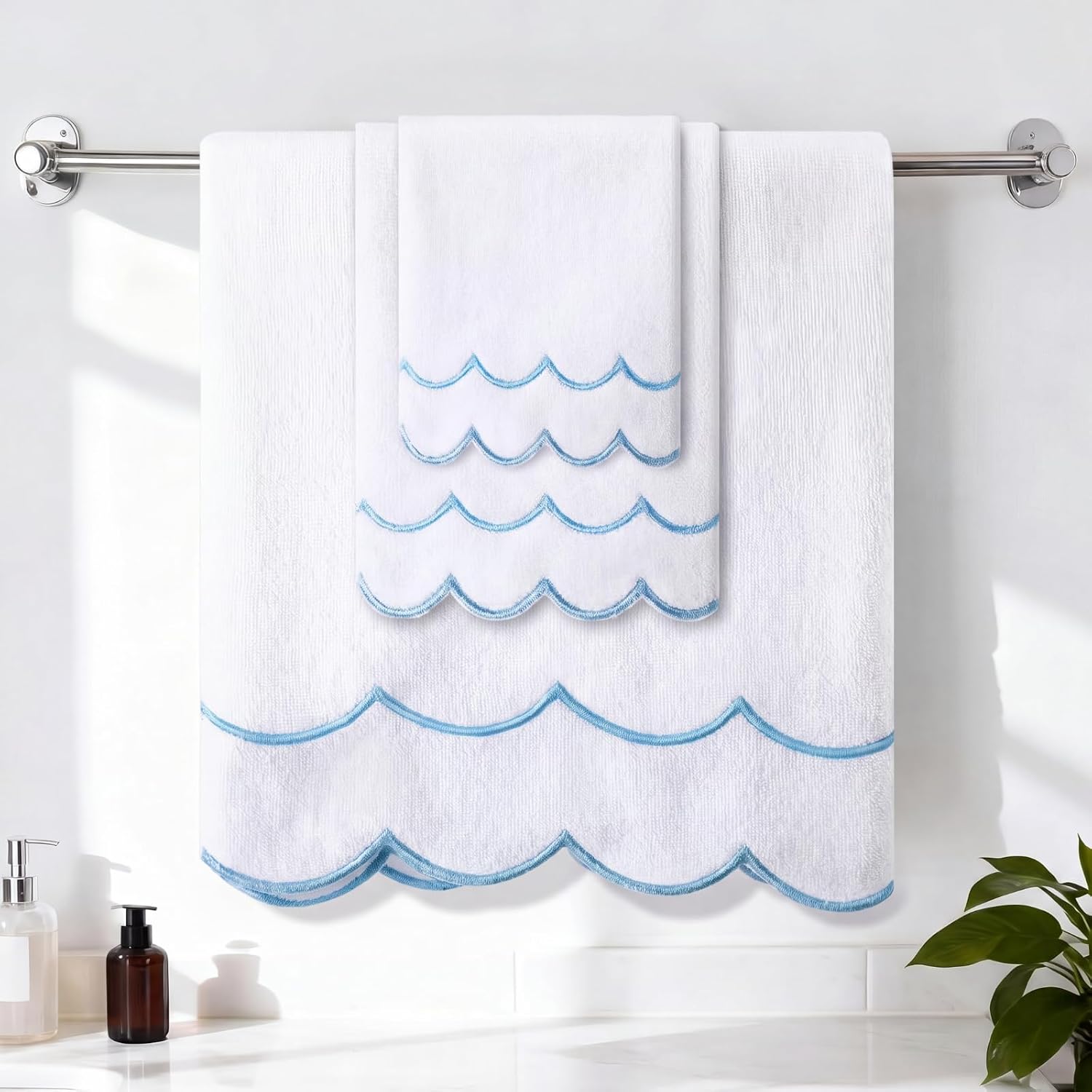 Blue fan-shaped piping 3-piece set