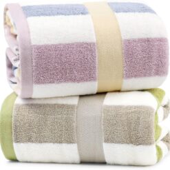 Stripe Shower Towels 2 Pack, Super Absorbent Quick Dry Bathroom Towels for Daily Use, Large Bath Towels Set for Men Women, 55 x 27.5 Inches
