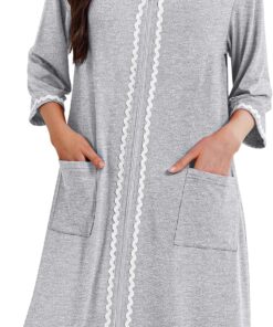 Women's Zippered Robe: Lightweight Long Loungewear Robe with 3/4 Sleeves