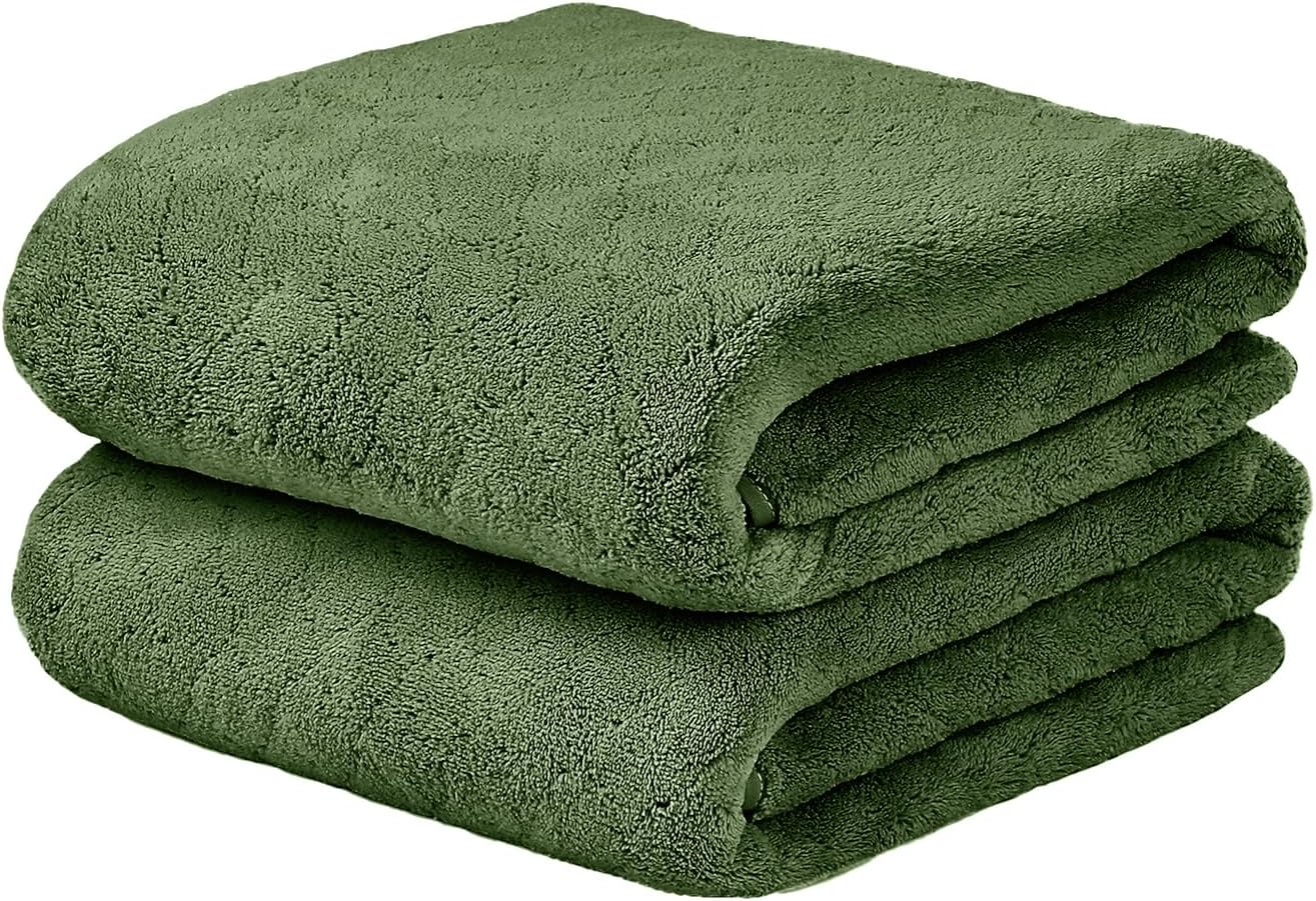 Olive green super soft bath towel 2-piece set