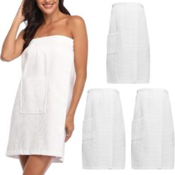 3 Pcs Towel Wrap for Women Lightweight Waffle Spa Bathrobe Cover Up Bath Shower Wraps with Adjustable Closure