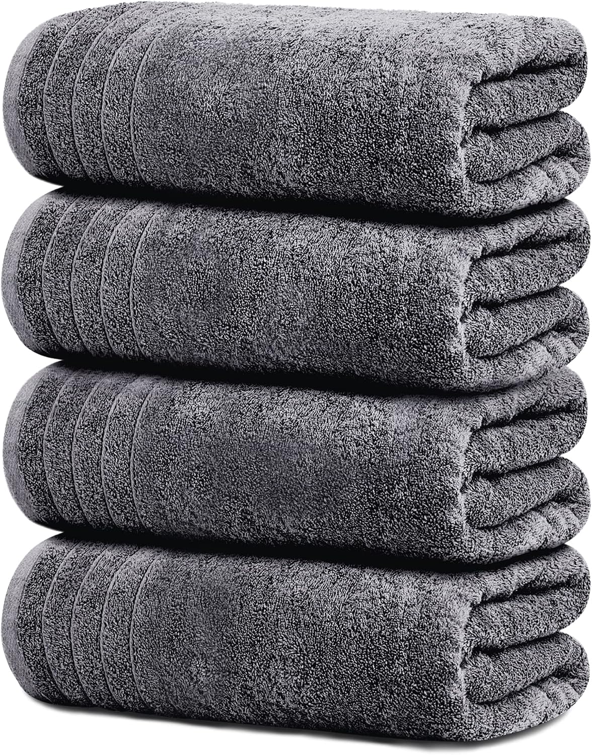 4-Pack Oversized Bath Towels (30 x 60 inches) — 100% Pure Cotton. Larger in size yet lighter in weight, featuring quick-drying properties; super soft and highly absorbent—an essential addition to any bathroom.